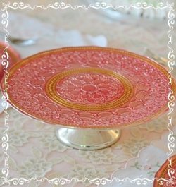 画像1: ☆トルコ製ガラス＆シルバーケーキスタンド（オレンジピンク）
